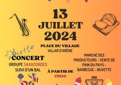 Soirée du 13 juillet à Villar d’Arène : musique et marché artisanal